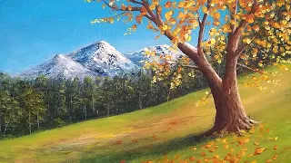 How To Paint Landscape With Mountains And Autumn Tree With Acrylic Step by Step