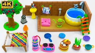 ❤️ DIY How Make Polymer Clay Miniature Village House, Washroom Set, Kitchen Set, Tree, Charpai #103