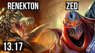 RENEKTON vs ZED (TOP) | 1100+ games, 8/2/7, Godlike, 900K mastery | KR Grandmaster | 13.17