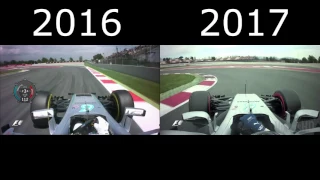 [HD] F1 2016 vs 2017 On-board comparison Mercedes Hamilton vs Bottas Spain, Barcelona