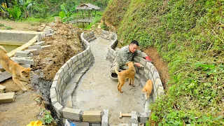 Build an ornamental fish pond with concrete bricks and rescue baby geese from floodwaters