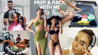 PACK & PREP WITH ME FOR THE MALDIVES | healthy cookie recipe, diy brows + more