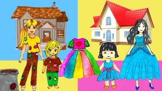 Paper Dolls Family Dress Up - Barbie Rainbow Skirt Dresses Handmade Quiet Book  - Costumes Crafts