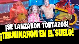 JOHANNA Y RENZO TERMINAN EN EL SUELO TRAS LANZARSE TORTAZOS EN TODO EL CUERPO