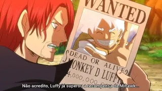 Shanks assustado com a nova recompensa de Luffy após derrotar Kizaru em One Piece