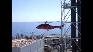 Offshore helicopter(EC225) takeoff from oil rig