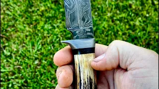 Low layer feather damascus hunting knife.  #shorts #damascussteel