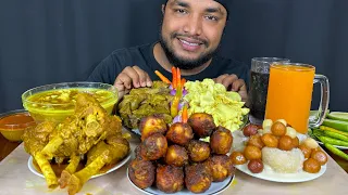 SPICY MUTTON CURRY, MUTTON LIVER CURRY, MUTTON FAT CURRY AND CHICKEN MASALA FRY WITH RICE EATING