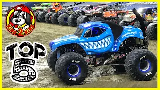 💥 Monster Jam Trucks - TOP 5 FREESTYLE MOMENTS 🏆  Saves, Crashes, Backflips, Wheelies, Jumps & MORE!