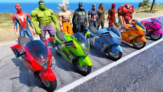 Racing Motorcycles Superheroes - Big Tire Tunnel Challenge - GTA V MODS
