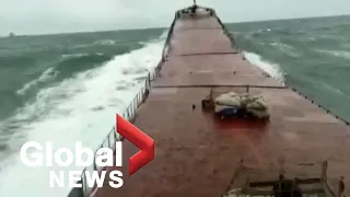"Mayday!": Camera captures huge wave snapping cargo ship in 2 off coast of Turkey