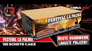 FESTIVAL LA PALMA  - 150 SCHOTS CAKE -China Red - vuurwerk met inhoud
