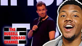 AMERICAN REACTS To Simon Talbot On Translating Jokes From Danish To English | Russell Howard