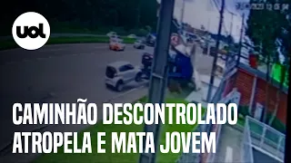 Caminhão descontrolado atropela e mata jovem no Paraná; vídeo mostra acidente