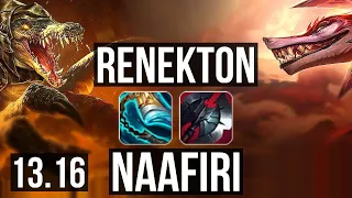 RENEKTON vs NAAFIRI (TOP) | 8/0/4, 7 solo kills, 600+ games, Legendary | KR Master | 13.16