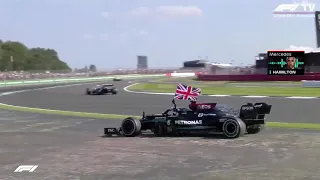 Lewis Hamilton celebration after winning in Silverstone