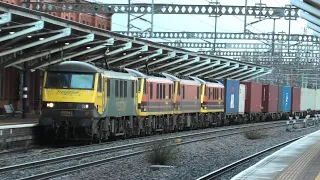 4x Class 90s Freightliner on 4M63 Felixstowe to Trafford Park at Rugby Great Afternoon 3/1/24