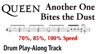 Another One Bites the Dust Drum Sheet Music Play Along | Queen 👑 | 70%, 85%, 100% Speed