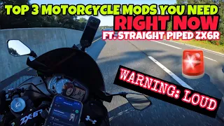 TOP 3 MOTORCYCLE MODS YOU 100% NEED | STRAIGHT PIPED ZX6R (636) | MOTOVLOG