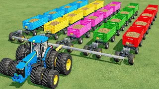 TRANSPORT OF COLORS! TRAILER TRANSPORTING W/ BIG JOHN DEERE TRACTOR! POTATO LOAD & TRANSPORT! FS22