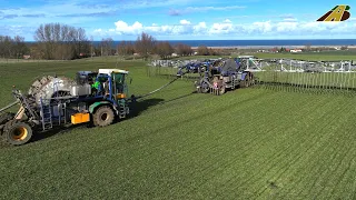 Gülle fahren Gärreste Verschlauchung - Landwirtschaft an der Ostsee - Traktor Farmer Slurry driving