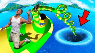 SHINCHAN AND FRANKLIN TRIED THE AMAZING WATERSLIDE DEEPEST HOLE CHALLENGE & WON AMAZING PRIZES GTA 5