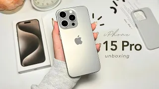 🐰 iPhone 15 pro (natural titanium) unboxing + setup  MagSafe accessories + phone stand ✨