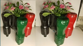 DIY-Awesome idea How to make a beautiful flower pot from recycled plastic bottles