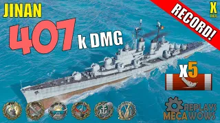 DAMAGE RECORD! Jinan 5 Kills & 407k Damage | World of Warships Gameplay