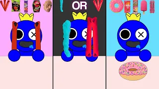 Blue Rainbow Friends Mukbang Animation - Spicy Chips, Pink Food Emoji, Pick a Color Spicy ASMR