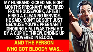 My husband kicked me, 8 months pregnant, and threw a cup at me. The one covered with blood was...