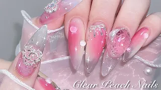 sub) Moist Peach Nails🍑/ Silver button unboxing!✨/🇰🇷Korea Nails / Nail art / Self-nails / Nail ASMR