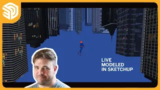 SketchUp modeling a SUPERHERO city scape LIVE