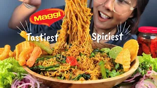 COOKING & EATING SPICY BHOOTJOLOKIA BAMBOOSHOOT MUSTARD LEAF INDIAN MAGGI CHALLENGE | SPICY MAGGI