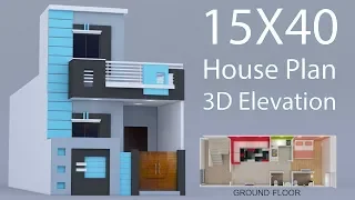 15X40 House ground floor plan with 3d elevation by nikshail