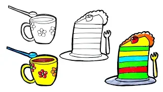 Afternoon Tea Set drawing and coloring for Kids | How to draw teapot | Easy drawing for kids