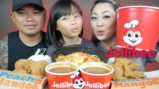 JOLLIBEE Family Pack Meal *Chicken Joy, Spaghetti & Peach Mango Pie Mukbang | N.E Let's Eat