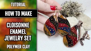 Free video tutorial: How to make unique polymer clay Copper Jewelry Set with Cold Enamel