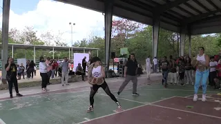 Liv Morgan, Raquel Rodriguez, Santos Escobar Playing Basketball at WWE Backlash Community Event