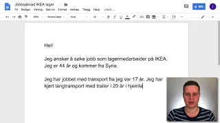 google dokumenter - jobbsøknad IKEA