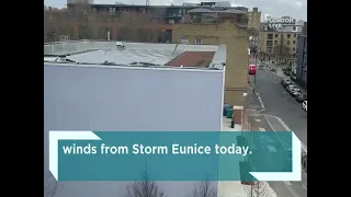 Roof of building in Southwark badly damaged due to Storm Eunice