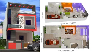 800sqft House plan car parking with 20X40 front 3d elevation