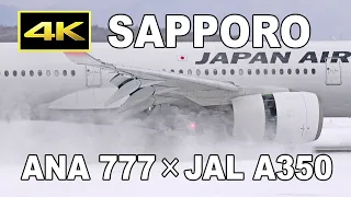 [4K] ANA 777 × JAL A350 - 雪の新千歳空港 2024 / Sapporo New Chitose Airport in winter