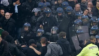 14/15 FC Nantes - Paris SG Fight between PSG Ultras and riot police in the stands