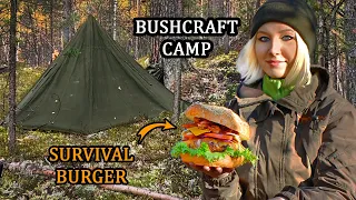 Solo Bushcraft trip - Polish Lavvu shelter | ASMR | Outdoor cooking - Camping in the Wild