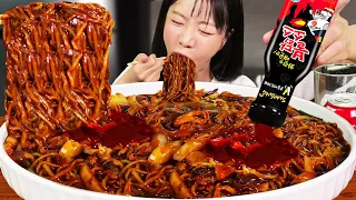 Supersize Black Bean Noodle(Jjajangmyeon) with Spicy Samyang Buldak Sauce MukbangㅣEating showㅣASMR