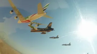 Emirates A380 Formation flight with 26 aircraft at Dubai Airshow 2019