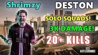 Soniqs Shrimzy - 20+ KILLS (3K DAMAGE) - DESTON - SOLO SQUADS! - PUBG