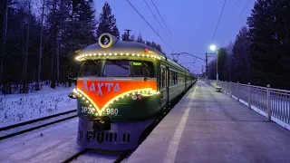 Tourist retro train Lakhta on the route St. Petersburg Vyborg