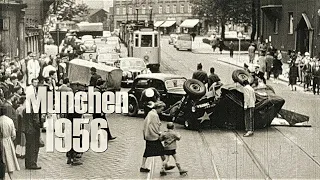 München 1956 - 2 Auto-Stunts + Unfall US-Jeep/PKW - 2 staged crashes & a real one with a US jeep